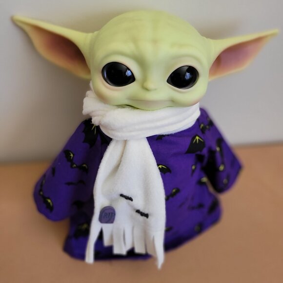 Spooky Bats 2pc Halloween Outfit/scarf set for 11" Mattel Child Grogu Yoda dolls - Picture 2 of 7